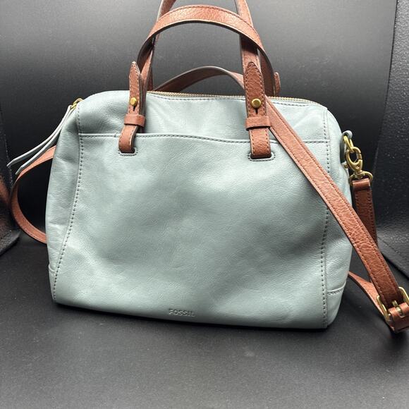 Fossil Rachel Satchel Blue Leather w/Brown Crossbody Strap & Handles Leather - Picture 1 of 15